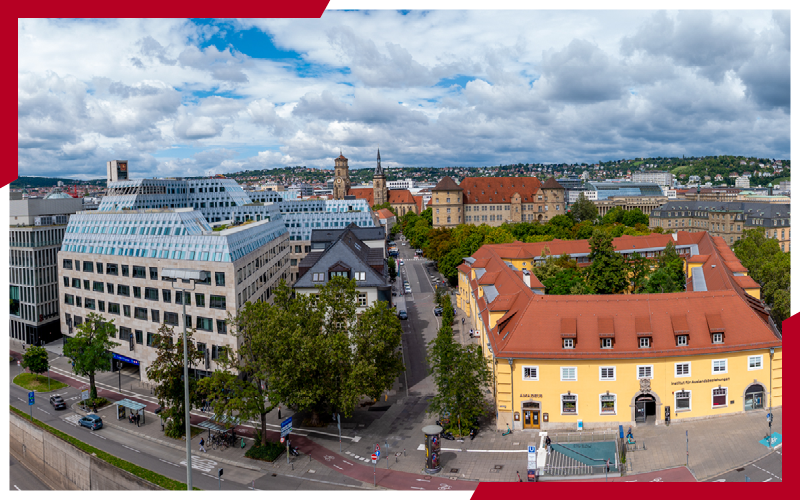 Ausblick auf das Dorotheenquartier in Stuttgart, im Hintergrund ist das Landesmuseum sowie das Schloss Stuttgart zu erkennen. | © die media GmbH
